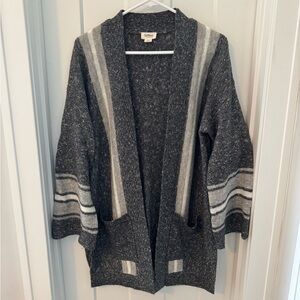UpWest Dark Charcoal Open-Front Cardigan with Light Gray Stripes